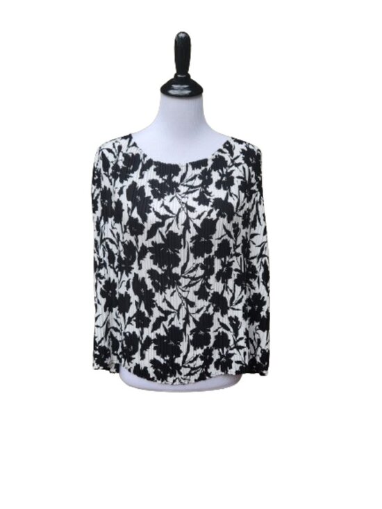 Joie Relaxed Fit Pleated Blouse Floral Print Black White Accordion Loose Boxy - Picture 1 of 13